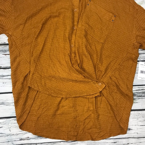 NEW Free People Tunic Blouson Wrap Oversized Button Up Top Gold Long Sleeve Sz S - Picture 15 of 16